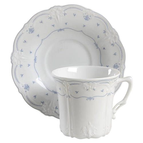 Fleur De Lis Blue Flat Cup & Saucer Set