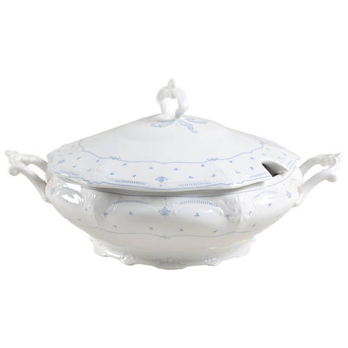 Fleur De Lis Blue Round Covered Vegetable