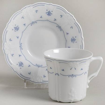 Fleur De Lis Blue Flat Demitasse Cup & Saucer Set