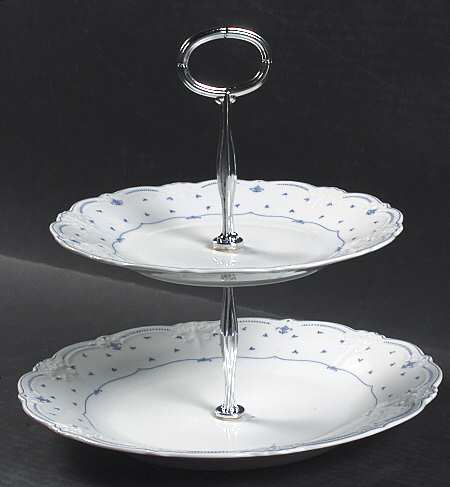 Fleur De Lis Blue 6 5/8"-10"  2 Tiered Serving Tray (Dp, Sp) HC