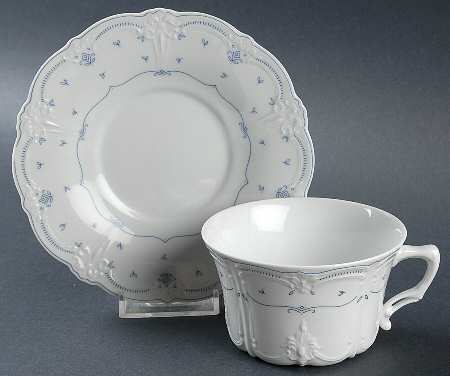Fleur De Lis Blue Flat Cup & Saucer Set