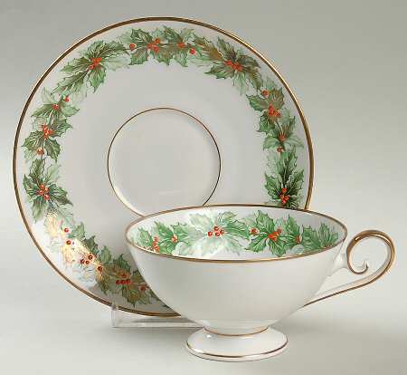 Holly Footed Cup & Saucer Set
