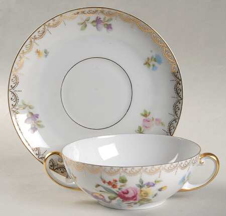 Old Meissen Flat Cream Soup Bowl & Saucer Set