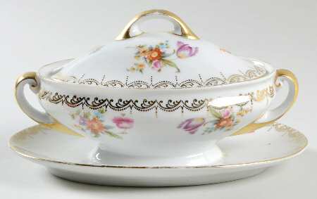 Old Meissen Gravy Boat w/Attached Underplate & Lid