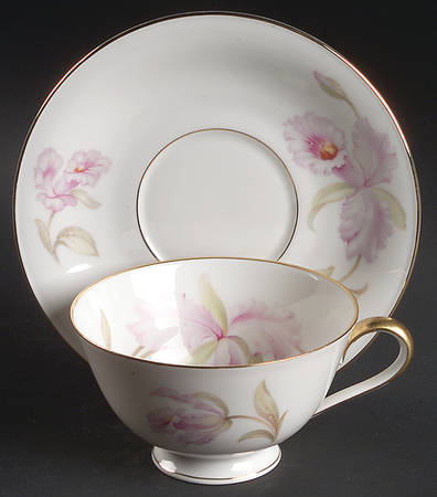 Orchid (White Background) Footed Cup & Saucer Set