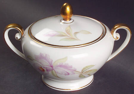 Orchid (White Background) Sugar Bowl & Lid