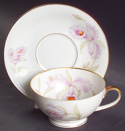 Orchid (White Background) Footed Cup & Saucer Set