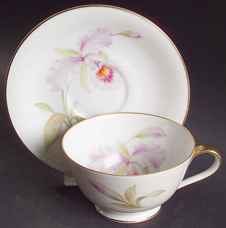 Orchid (White Background) Footed Cup & Saucer Set