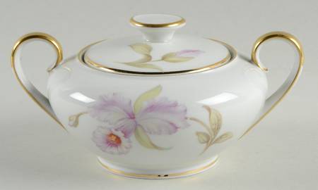 Orchid (White Background) Sugar Bowl & Lid
