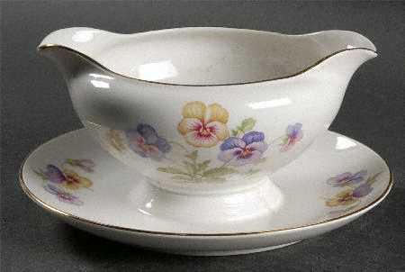 Pansy White Gravy Boat with Attached Underplate