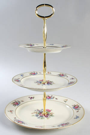 Queen's Rose Smooth #4416 13 7/8"-14 1/4" 3-Tiered Serving Tray(DP,SP,BB) HC