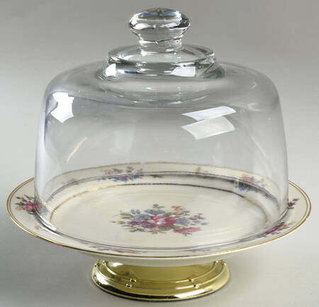 Queen's Rose Smooth #4416 6 1/2"-7 1/2" Footed Cheese Plate w/ Glass Dome HC
