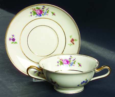 Queen's Rose Smooth #4416 Footed Cream Soup Bowl & Saucer Set