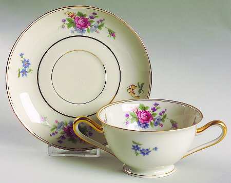 Queen's Rose Smooth #4416 Footed Bouillon Cup & Saucer