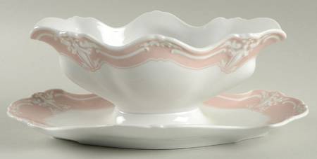Rose (Pale Pink Color Band) Gravy Boat with Attached Underplate