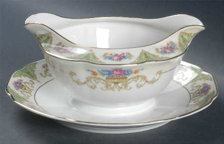 The Shannon (White Border) Gravy Boat with Attached Underplate