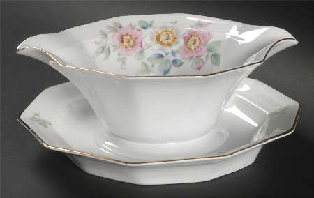 The Wild Rose Gravy Boat with Attached Underplate