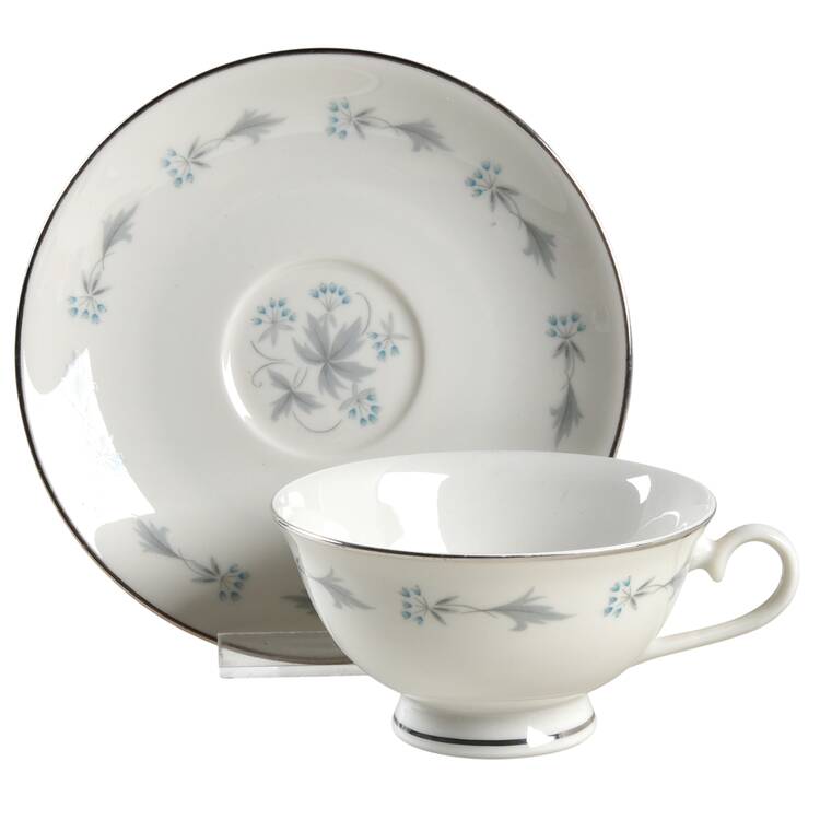 Rhapsody (Center Floral) Footed Cup & Saucer Set