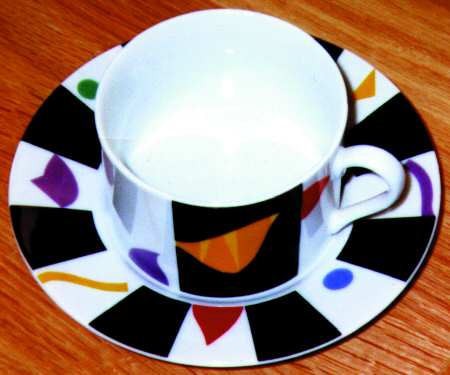 Trylon (Black Rim) Flat Cup & Saucer Set