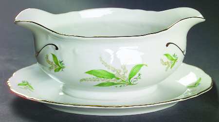 Lily of The Valley Gravy Boat with Attached Underplate