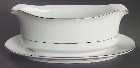 White Lace Gravy Boat with Attached Underplate