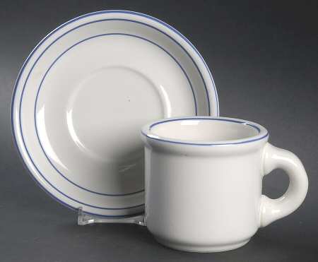Galaxy Blue Banded Flat Cup & Saucer Set