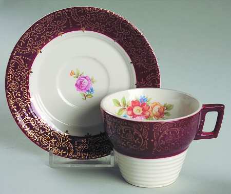 Meissen Rose Red Flat Demitasse Cup & Saucer Set