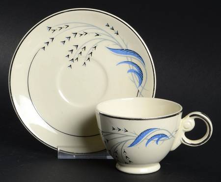 Blue Wheat Footed Demitasse Cup & Saucer Set