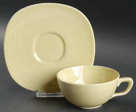 Conversation Yellow Flat Cup & Saucer Set