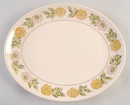 Daisy Wreath Green 13" Oval Serving Platter