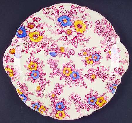 Dogwood Pink Multicolor Handled Cake Plate