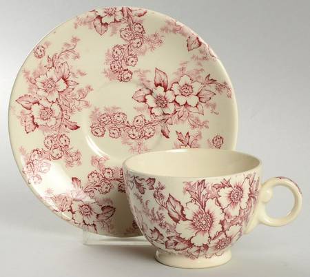 Dogwood Pink (Rim, Smooth, Cream) Footed Cup & Saucer Set