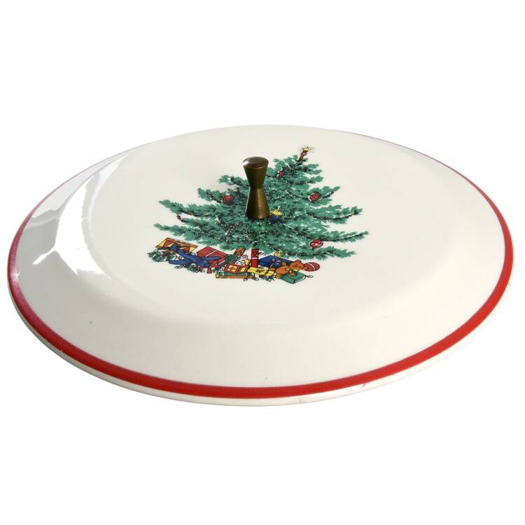 Holly and Spruce (Red Trim) Lid for Round Vegetable