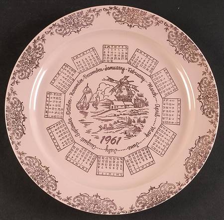 Luray Pastels Sharon Pink "1961" Calendar Plate