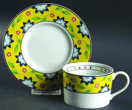 Primavera Yellow Flat Cup & Saucer Set