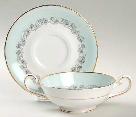 Aristocrat (Light Green) Footed Cream Soup Bowl & Saucer Set