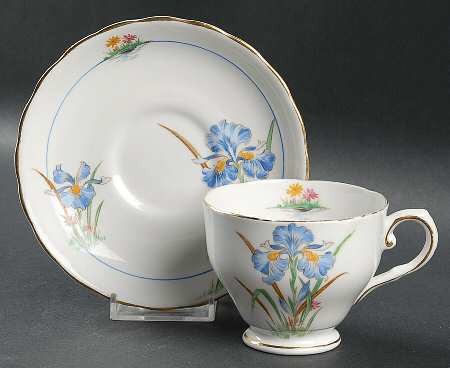 Blue Iris Footed Cup & Saucer Set