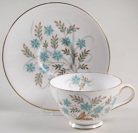 Blue Star (White Background, Gold Trim) Footed Cup & Saucer Set