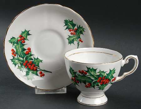 December Holly Footed Cup & Saucer Set