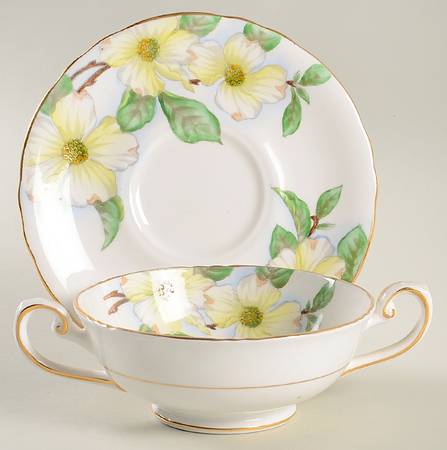 Dogwood Footed Cream Soup Bowl & Saucer Set