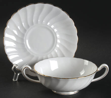 Dover (Gold Trim) Footed Cream Soup Bowl & Saucer Set