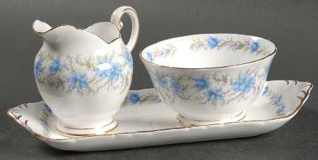 Love In The Mist Blue Mini Creamer & Open Sugar with Tray