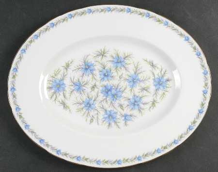 Love In The Mist Blue 13" Oval Serving Platter