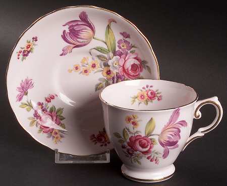 Montrose (Rim, Lt Pink Background) Footed Cup & Saucer Set