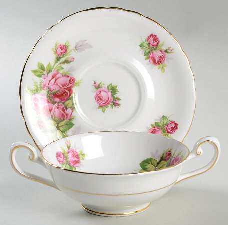 Moss Rose Footed Cream Soup Bowl & Saucer Set