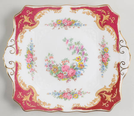 Naples Maroon Square Handled Cake Plate