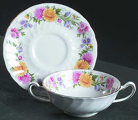 September Song Footed Cream Soup Bowl & Saucer Set