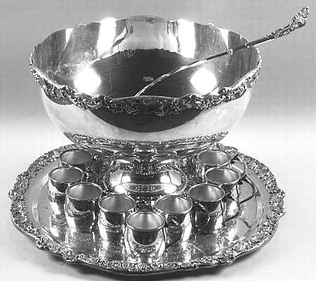 Silverplate Hollowware Punch Set (Bowl,  12 Cups, Tray and Ladle)