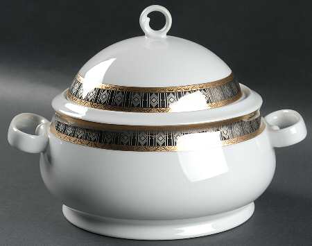 Platinum with Gold Round Covered Vegetable