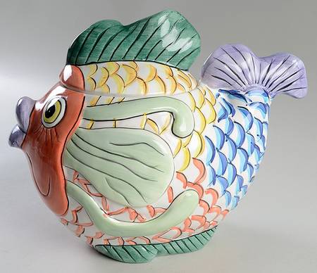 Pescada (Blue Trim) Figural Cookie Jar & Lid